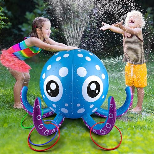Sprinkler for Kids Inflatable Octopus Water Toys with 6 Rings, Summer Outdoor Toys Backyard Water Spray Sprinkler Fun Pool Toys for 3 4 5 6 Years and Up Boys Girls Gifts