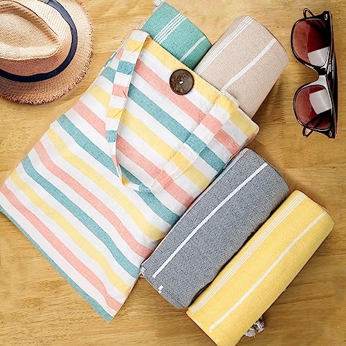 HILLFAIR Cotton Turkish Beach Towels, Quick Dry Lightweight Sand Free Peshtemal Towel for Bath Swim Yoga Pool Travel, Beach Accessories, Oversized Turkish Towel (39 x 72 inch- 4 Pack Multicolor) - color: Multicolor, size: 39 x 72 inch ( Beach towel - 4 PA