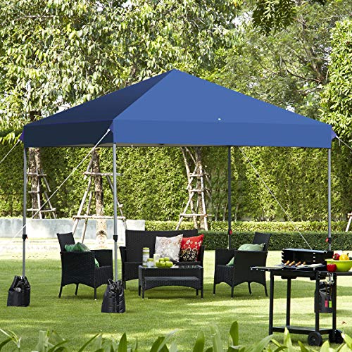 Tangkula 8x8 Ft Pop Up Canopy, Straight Leg Instant Tent Shelter with Wheeled Bag, 4 Sand Bags, 8 Stakes, 4 Ropes, Outdoor Canopy Tent for Camping, Beach, Backyard (Blue) - color: Blue, size: 8x8 FT