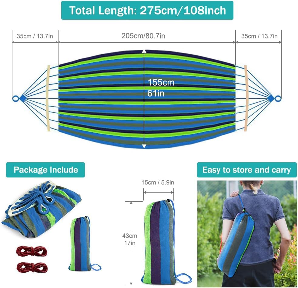 MOSFiATA Hammocks Portable Camping Hammock Upgraded 550lb Comfortable Fabric Hammock with Two Anti Roll Balance Beam and Sturdy Tree Straps for Camping, Patio, Backyard, Outdoor （Blue Green） - color: Blue Green