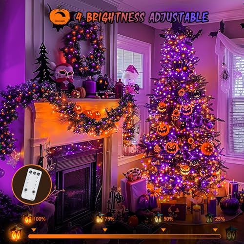 JMEXSUSS 600 LED Halloween String Lights Outdoor, Orange and Purple Halloween Lights Clear Wire, Twinkle String Lights Plug in for Tree Christmas Decorations - color: Orange and Purple, size: 600 LED