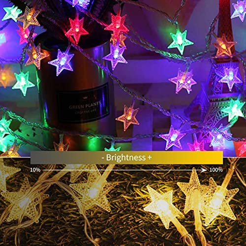Minetom Star String Lights Plug in - 33 ft 100 LED Star Fairy String Lights with Remote and Timer, Waterproof for Bedroom Tent Loft Bed Shelf Porch Patio Garden Party Décor, Warm White + Multicolor - color: Warm White + Multicolor - 33ft