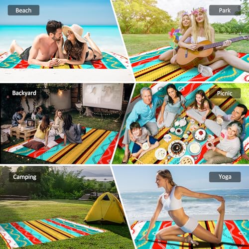 Beach Blanket Waterproof Sandproof 1-7 Adult Oversized 78 '' × 81 '' Lightweight Durable Compact Sand Free Extra Large Beach Mat for Travel Camping Hiking Picnic Blanket - color: Boho, size: 78“x81”