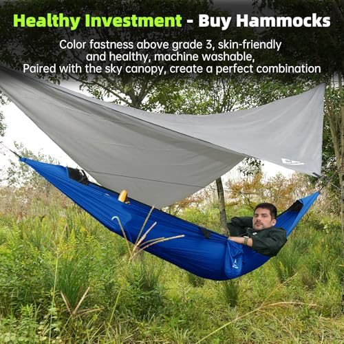 Camping Hammock with Mosquito Net – Portable Parachute Nylon Hammock Tent with Tree Straps, Camp Rope & Stake - for Hiking, Backpacking, Travel, Backyard, Beach – Holds Up to 500lbs (Blue) - color: Blue