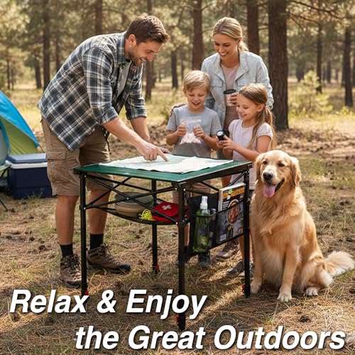 Camping Table Portable Foldable with Adjustable Height, Lightweight Collapsible Aluminum Roll-Up Camp Table with Storage Bag & Carry Bag, Heat-Resistant for RV Picnic BBQ Camping (Large 28"×25") - size: Large 28"×25" - Dining Height (32.5"H)