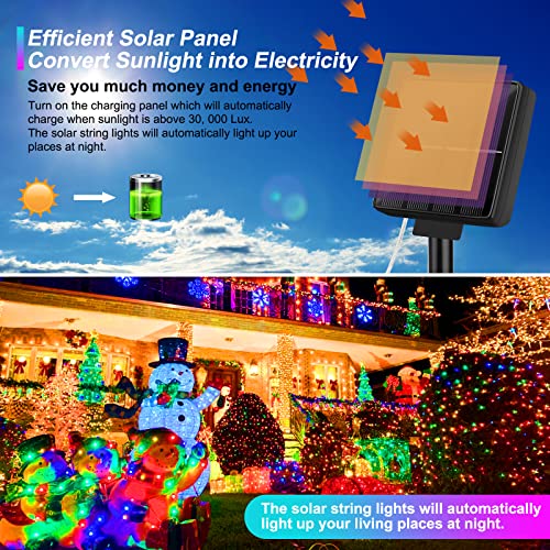 Brightever 4-Pack Solar String Lights Outdoor 288FT, Each 72FT 200 LED Solar Fairy Lights Waterproof, 8 Modes RGB Twinkle Lights for Christmas, Halloween, Party, Wedding Decorations(Multicolored) - color: Multicolor, size: 288FT