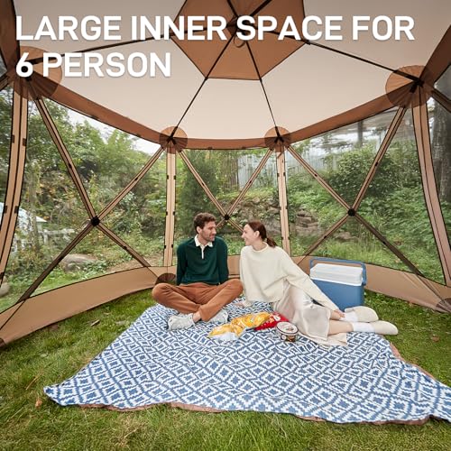 EVER ADVANCED Pop up Screen House Tent for Camping 11.5 x 9.8 ft, Instant Screened Gazebo Canopy with Netting, Portable Shelter Enclosure for Outdoor, Backyard, Khaki - color: Khaki