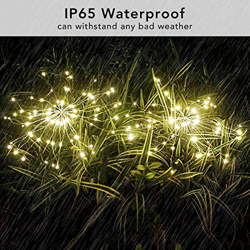 FOOING 8 Pack Solar Garden Lights Solar Firework Lights Waterproof, 200 LED String Light 2 Modes Twinkling Fairy Nightlight for Garden, Wedding, Party, Patio, Yard, Landscape Decoration, (Warm White) - style: 8 pcs-200
