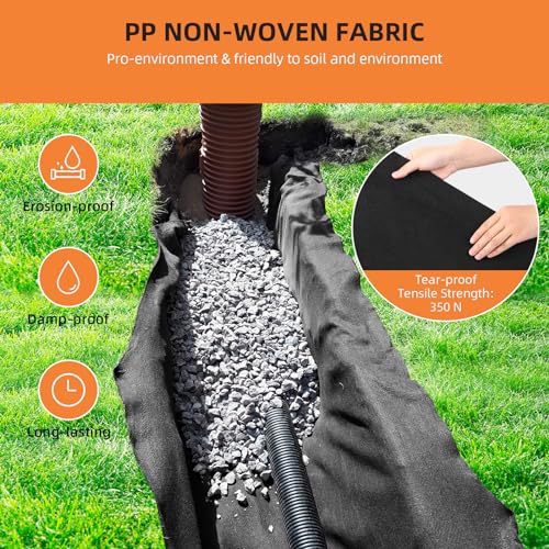 Towallmark Geotextile Landscape, 4ft x 100ft & 6oz Geotextile Fabric, PP Drainage 350N Tensile Strength & 440N Load Capacity, for Driveway & Road Stabilizationr, Erosion Control, French Drains - size: 4ft x 100ft & 6oz