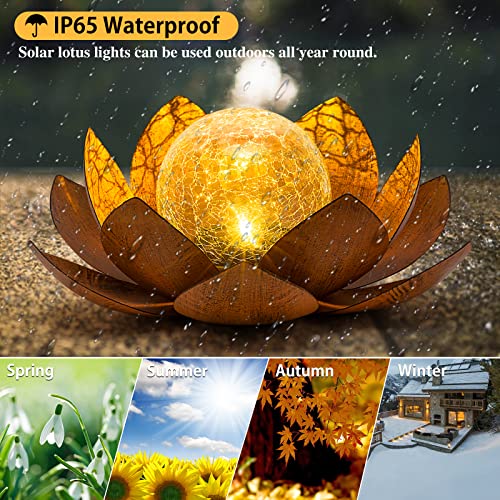 AIINY Solar Light Outdoor(2Pack), Art Crackle Globe Glass Lotus Decoration, Solar LED Waterproof Metal Flower Lights for Patio,Lawn,Walkway,Tabletop - color: Imitation Rust