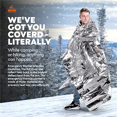 ANLOKE Emergency Blankets Mylar Thermal Blanket-(5 Pack) of Gigantic Space Blanket 82 * 64 in. Survival Blankets Heavy Duty Camping Gear,First Aid… - color: Silver-5 Pack