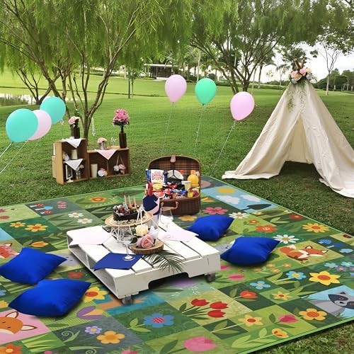 Supfitness Extra Large Picnic Blankets Waterproof Foldable (80 "x 80") Beach Blanket Waterproof Sandproof,3-Layer Thicking Mat Outdoor Packable Camping Blanket(Bohemian) - color: Dark Green, size: 80x80in