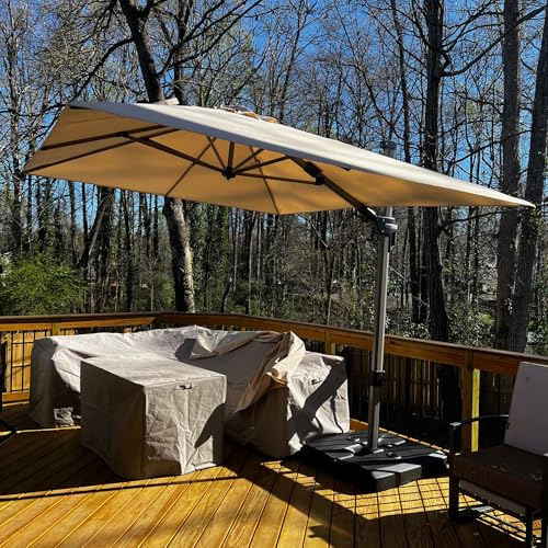 PURPLE LEAF 8' X 10' Left-right Tilting Patio Umbrella Outdoor Swivel Cantilever Umbrella Aluminum Offset Umbrella with Champagne Frame and 360-degree Rotation for Garden Deck Pool, Beige - color: Beige, size: 8' x 10'(Tilt)