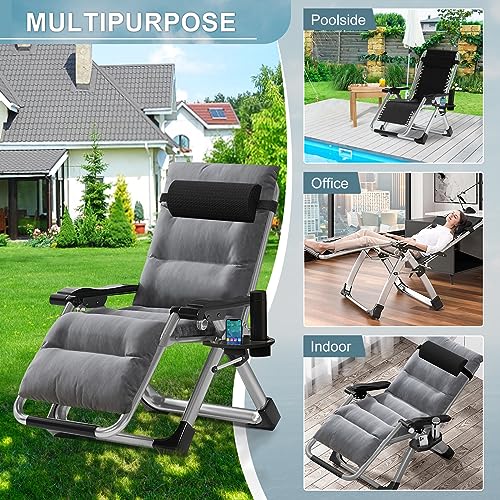 ABORON Zero Gravity Chair,Premium Outdoor Lawn Folding Lounge Chairs,Sturdy Adjustable Reclining Patio Chairs with Removable Cushion,Headrest & Tray - color: Obscure Gray