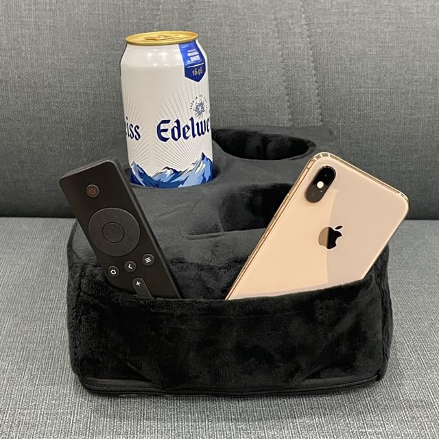 Couch Cup Holder Pillow, Couch Drinks Remotes Holder for Center of Couch, for Sofa, Bed, RV, Car (Black) - color: Black