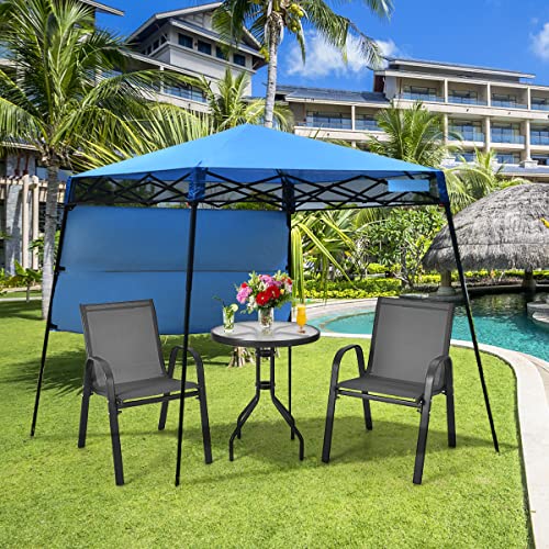 Tangkula 7x7 Ft Pop Up Canopy, Slant Leg Outdoor Tent with Carry Bag & 4 Stakes, Compact Portable Canopy Tent for Hiking Camping Fishing & Picnic, 7x7 Base, 6x6 top - color: Blue+Black, size: 7x7 Ft