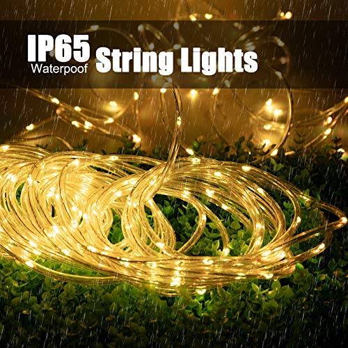 Solar Rope String Lights Outdoor 72Ft 200 Led Waterproof Solar Powered Fairy Lights with 8 Lighting Modes, Copper Wire PVC Tube Lights for Garden Wedding Christmas Party DIY Decor(Warm White, 1 Pack) - color: Warm White, size: 200 LED