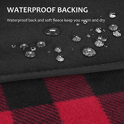 Tirrinia Large Waterproof Outdoor Blanket, Soft Warm Windproof Stadium Blanket with Sherpa Fleece and Foldable for Outdoor Sport, Baseball, Football, Beach, Concerts, Car - color: Red-black Plaid, size: 51”x 59”