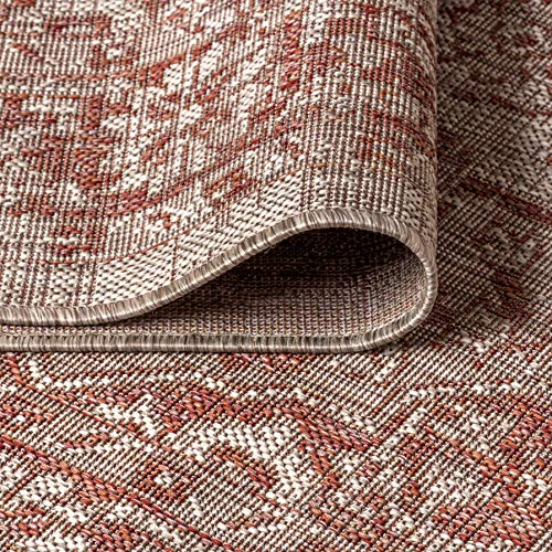 JONATHAN Y Boho Medallion Indoor Outdoor Square Area Rug 5X5 Red/Taupe, Rozetta Textured Weave for Backyard, Patio, Porch, Easy-Cleaning, High Traffic, Pet-Friendly, Non-Shedding (SMB102A-5SQ) - color: Red/Taupe, size: 5'3" x 5'3" (Square)