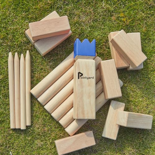 Kubb Yard Game Set for Adults & Families - Viking Chess Outdoor Heave Hardwood Wooden Toss Game with 10 Blocks, 6 Batons, Carrying Bag | Perfect for Backyard Party BBQ Lawn Camping Beach - color: Blue