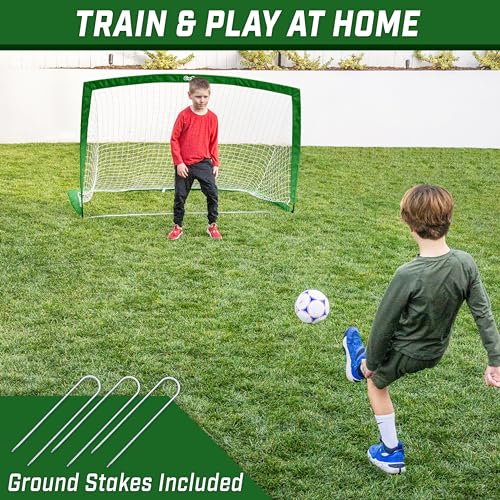 GoSports Portable Soccer Goals for Kids - 13 Color Options - Choose 4 x 3 ft or 6 x 4 ft - Team Tone Pop Up Nets for Backyard - color: Dark Green, style: 6 ft x 4 ft
