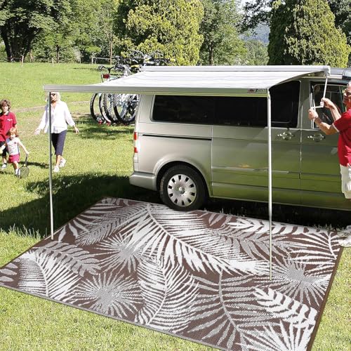 HiiARug Outdoor Rug 6x9Ft Outdoor Plastic Straw Rug Waterproof Outdoor Rugs for Patios Clearance Large Reversible Patio Mat Outdoor Area Rug for Patios Deck Beach RV Camper Backyard,Brown&White - color: Brown, size: 6' x 9' (Rectangular)