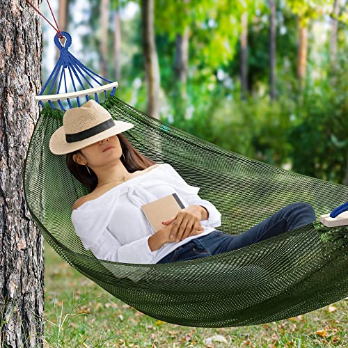 Outerman Camping Hammocks 290 * 150cm(Max 550lb),Breathable Soft Nylon Hammocks with Balance Beam Sturdy Metal Knot Tree Ropes and Travel Bag, Perfect for Outdoor/Indoor Patio Backyard etc. - color: Green