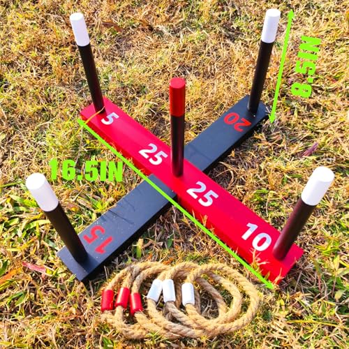 GOOSO Ring Toss Game for Kids - Indoor & Outdoor Game for Family and Adults with 5 Poles, 2 Bases and 6 Rings in 2 Colors, Backyard Party Activities for Adults Lawn Games for Kids - color: black red