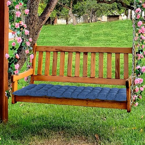 ELFJOY Lounge Chair Cushion Faux Linen Zero Gravity Chair Cushion with Ties Thick Padded Long Bench Cushion for Recliner Chaise Longue Sun Lounger Bench Porch Swing Navy 66 Inch - color: Navy2