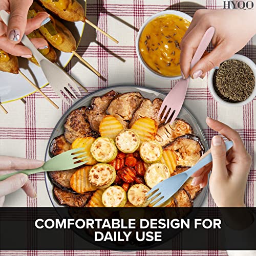 4 Sets Wheat Straw Travel Silverware with Case - Reusable Utensils Set with Case Forks and Spoons Silverware Set Lunch Box Accessories - Fork and Spoon Set Plastic Dinnerware Camping Tableware Set
