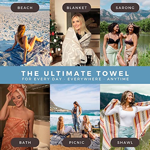 FESHKA Sand Proof Turkish Beach Towel – Oversized, Quick Dry & Lightweight Travel Towel - 100% Organic Cotton Beach Blanket - Perfect for Bath, Pool & Picnic | Blue Stripes (Blue) - color: 24 - Blue