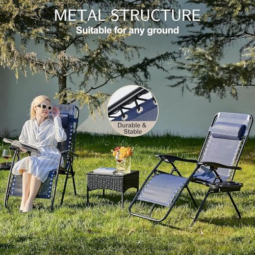 Sweetcrispy Zero Gravity Chairs, Set of 4 Portable Recliner Beach Camping Patio Outdoor Folding Lounge Chair with Cup Holder Trays and Adjustable Pillow for Poolside, Garden, Backyard, Lawn (Blue) - color: Blue-4p