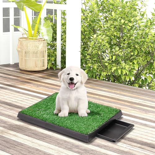 COZIWOW 25" x 20" Grass Pad for Dogs with Tray, Washable Indoor Dog Potty with 3PCS Artificial Grass Pads, Portable Dog Grass Pad with Tray for Balcony Apartment, Ideal for Small/Medium Dogs - size: M - 25x20x3.4 IN