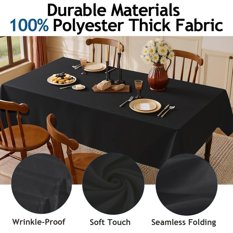 Rectangle Tablecloth Black Washable Decorative Polyester Table Cloth, Wipeable Table Cover for Dining/Wedding/Birthday/Party/Banquet Decor 60" x 84", 1 Pack - color: 7ft-black