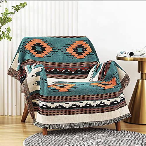 Homesy Boho Throw Blankets Southwestern Bed Throws Cover Reversible Green Aztec Southwest Blanket for Couch Chair Sofa Home Outdoor Beach Car Tent Travel Camping 63"x87" - color: Green, size: 63"x87"