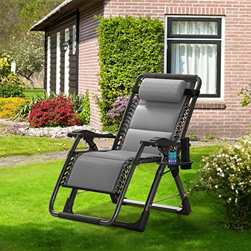 ABORON Zero Gravity Chair,Premium Outdoor Lawn Folding Lounge Chairs,Sturdy Adjustable Reclining Patio Chairs with Built in Cushion,Headrest & Tray - color: Emerald Green