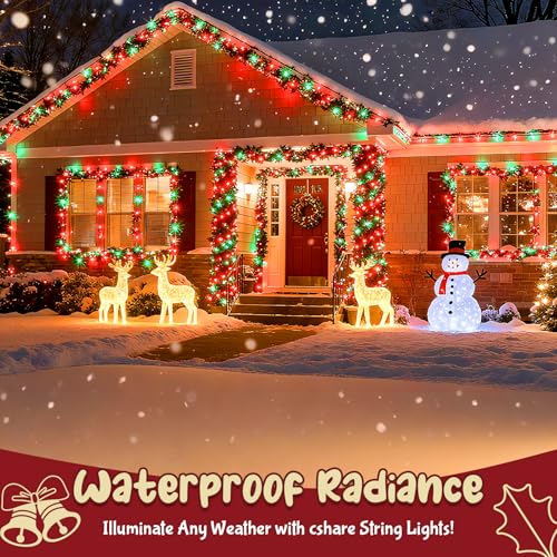cshare Red and Green Christmas Lights Outdoor Waterproof 9.8ft 30 LED, String Lights Battery Operated with Timer Clear Wire for Indoor & Outdoor Christmas Decorations Garland Party Garden - color: Red and Green
