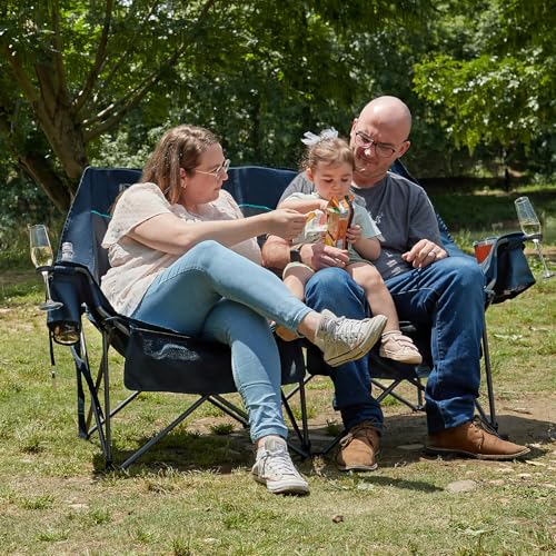 Timber Ridge Double Camping Chair, Heavy Duty Outdoor Folding Camp Couch, Loveseat Camping Chairs Perfect for Campsites, Patio/Lawn, Soccer Games or Other Youth Sports, Supports 600 lbs - color: Loveseat Blue