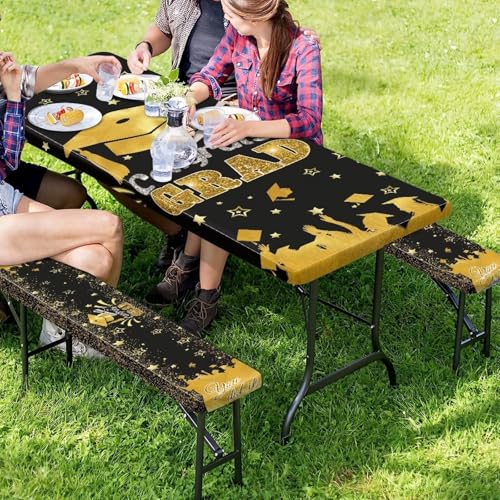 Graduation Decorations Class of 2025 Tablecloth - 3 Pcs Elastic Congrats Grad Table Cloth for Graduation Party Decorations - color: Graduation Patterns, size: Small
