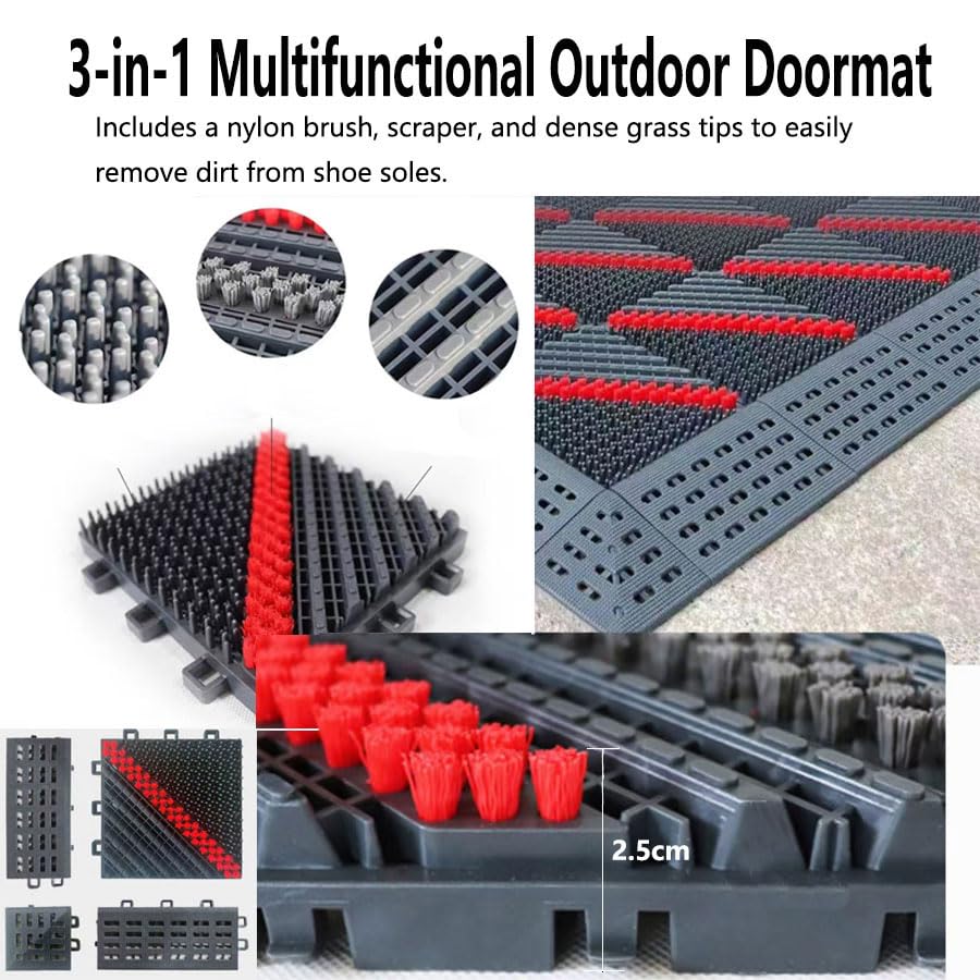 Outdoor doormat, modular interlocking splicing mat, multifunctional heavy-duty doormat, 3-in-1 dust removal, snow removal, non-slip doormat, suitable for front door and garage entrance(41.3"X23.6") - size: 2ft*3.5ft