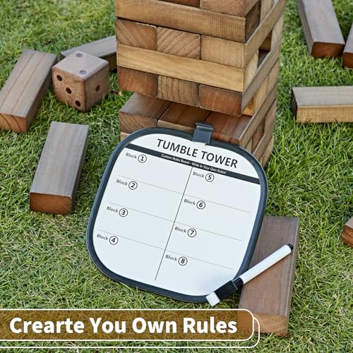 ApudArmis 54 PCS Tumble Timber Set Up to 3.2FT, Pine Wooden Tumble Tower Game with Dice and Scoreboard Set - Classic Block Stacking Board Game for Adults Teenagers (Brown) - color: Brown, size: M-Stack to 3.2 FT