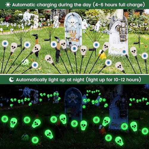 FENSAN Solar Halloween Lights Outdoor,Halloween Decorations Outdoor, Scary Eyeball Lights,2PACKS 16LED,IP65 Waterproof, Decor for Garden/Yard/Patio/Lawn/Pathway(Green) - color: eyeball green 2packs