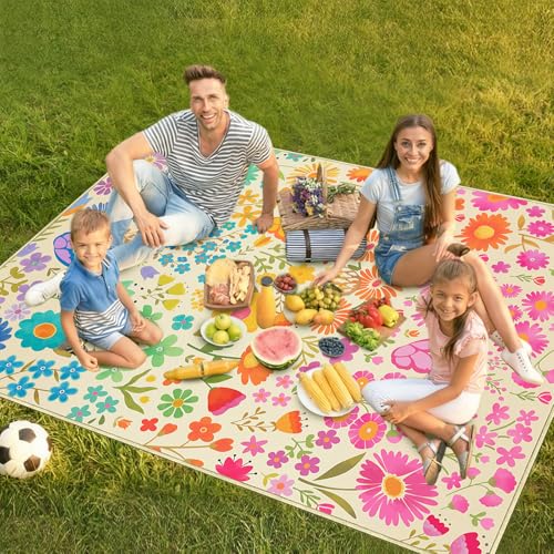 Floral Picnic Blankets Waterproof Foldable, 60″X80″ Packable Picnic Mat Flowers Outdoor Blanket for Grass, Large Beach Blanket Sandproof Picnic Accessories for Camping Music Festival Park Lawn Travel - color: B02, size: 5' X 6'8" (Rectangular)
