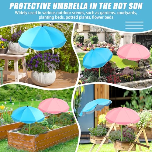 Axcoix 2 Pack Upgraded Plant Umbrellas for Outdoor Plants, 26" Larger Garden Plant Umbrella Shade with Adjustable Angle, 43.4" Higher Sun Shade for Plants, Potted Plant, Garden Beds (Pink & Blue) - color: 2 Pack-1Pink 1Blue