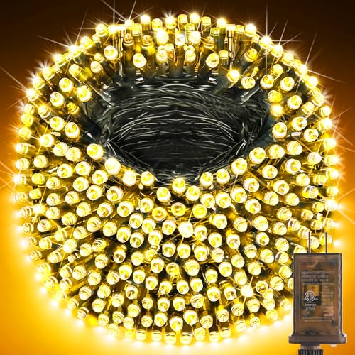 KNONEW 403FT 1000 LED Christmas Lights Outdoor String Lights 8 Modes & Timer Fairy Light Plug in Waterproof LED String Lights for Xmas Yard Tree Wedding Party Holiday Decorations (Warm White) - color: Warm White, size: 403FT 1000 LED Dark Green Wire