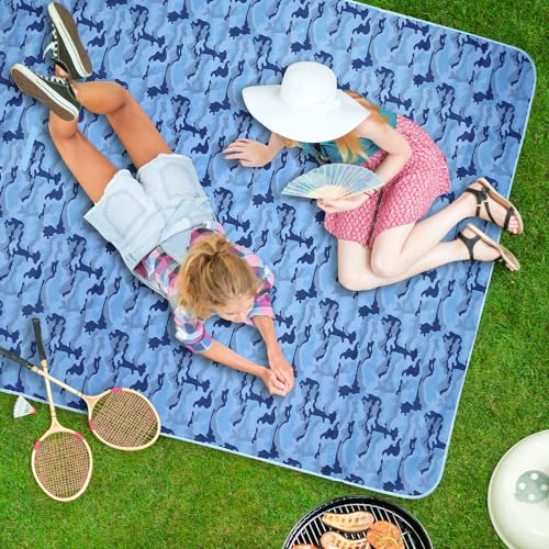 Hi Space Outdoor Picnic Blankets Waterproof Foldable Picnic Mat Extra Large Beach Blankets Sandproof Blanket for Beach Camping Grass Lawn Park, 80"x60", Blue Camouflage - color: Blue-camouflage