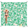 Beach Blanket Waterproof Sandproof, 9 Ft X 10 Ft Extra Large Sand Free Beach Mat, Big Compact Lightweight Quick Drying Picnic Blanket with 4 Stakes & Pockets for Camping, Travel, Hiking - color: Palm Leaf, size: 9x10 FT (1～8 Person)