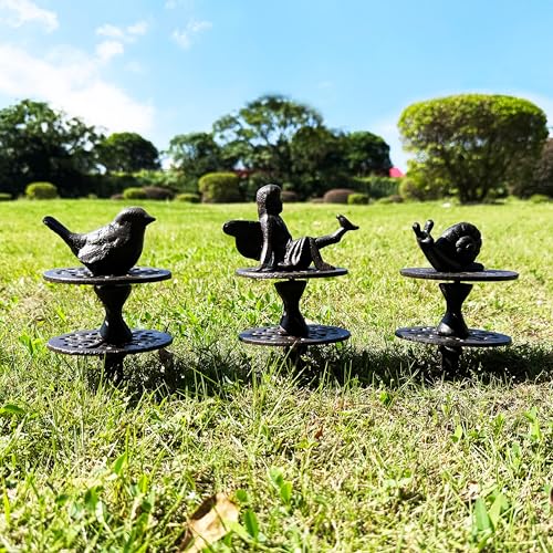 3 Pack Garden Hose Guide Spike, Decorative Hose Guide Support Stakes Antique Heavy Cast Iron Plant Saver Tools for Farm Garden Lawn Yard(Bird Angel Snail)
