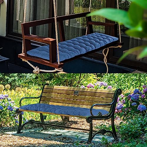 Lounge Chair Cushion Faux Linen Chaise Lounge Cushion with Ties Indoor Long Bench Cushion for Recliner Deck Chair Dormette Swing Bench 63 Inch Navy - color: Navy