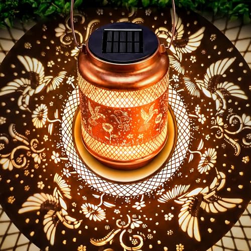 Solar Lanterns Outdoor Garden Decor- Solar Lights Waterproof Hummingbird Decorative Hanging Metal Lights Gardening Gift for Outside Yard, Patio, Backyard, Farm, Gifts for Women Mom - style: Mini Hummingbird